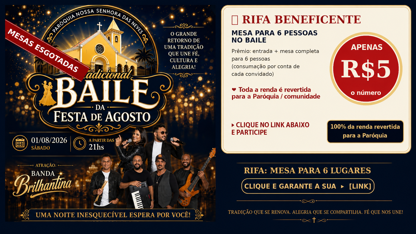 Concorra a 1(uma) Mesa com 6(seis) lugares no Tradicional Baile da Festa de Agosto 2026