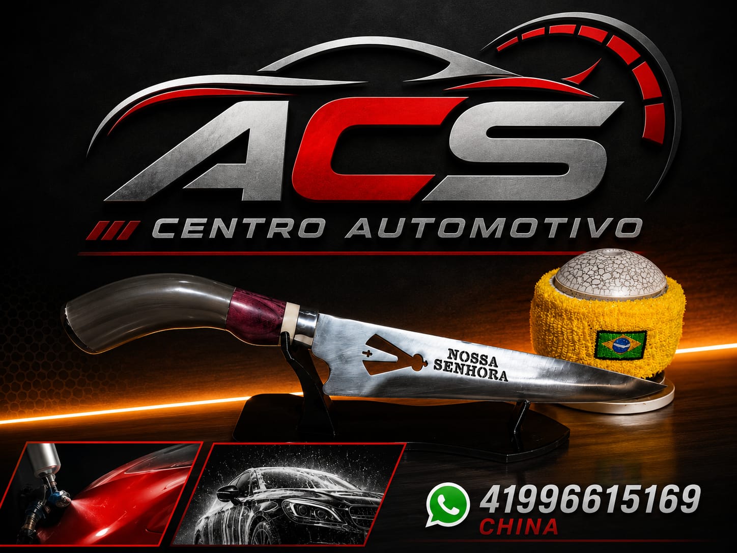 Faca Nossa Senhora lâmina em aço+ lavagem veicular completa.