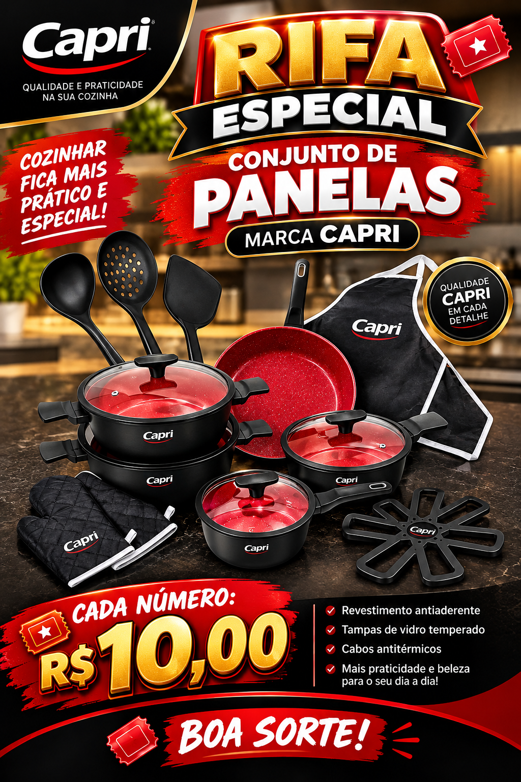 Jogo de panela Capri 100% cerâmica com 20 utensílios