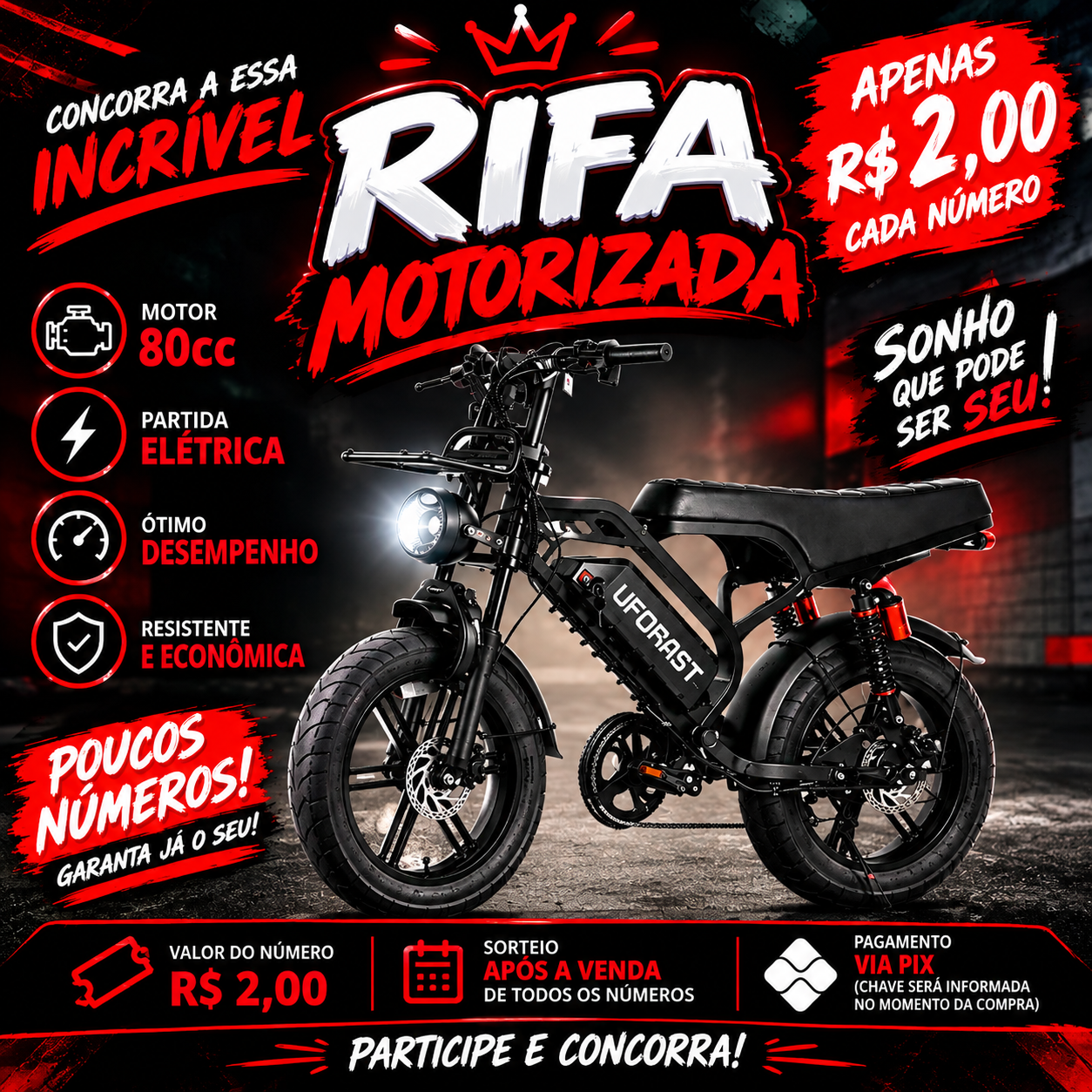 Rifa Motorizada UFOFAST 80cc 🏍️🔥 — foto 1
