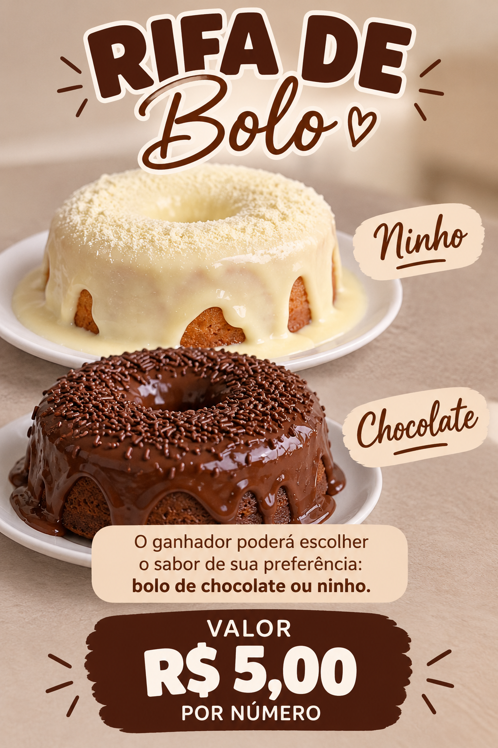 Bolo Chocolate ou Ninho — foto 1